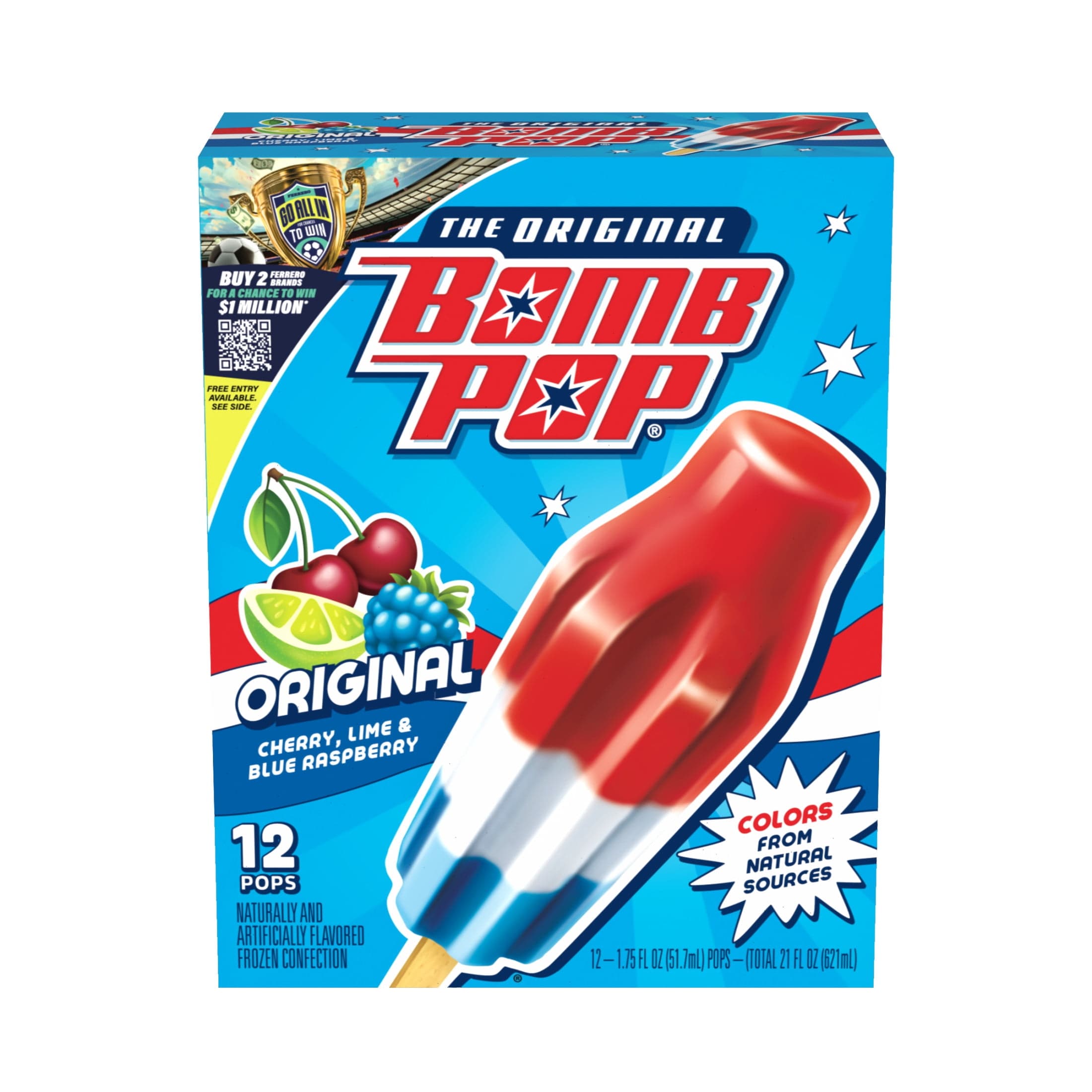 Bomb Pop Bomb Pop Original Freeze Ice Pops, Frozen Dessert, Cherry, Lime, & Blue Raspberry, 12 Pack — ITEM_ID 20925285
