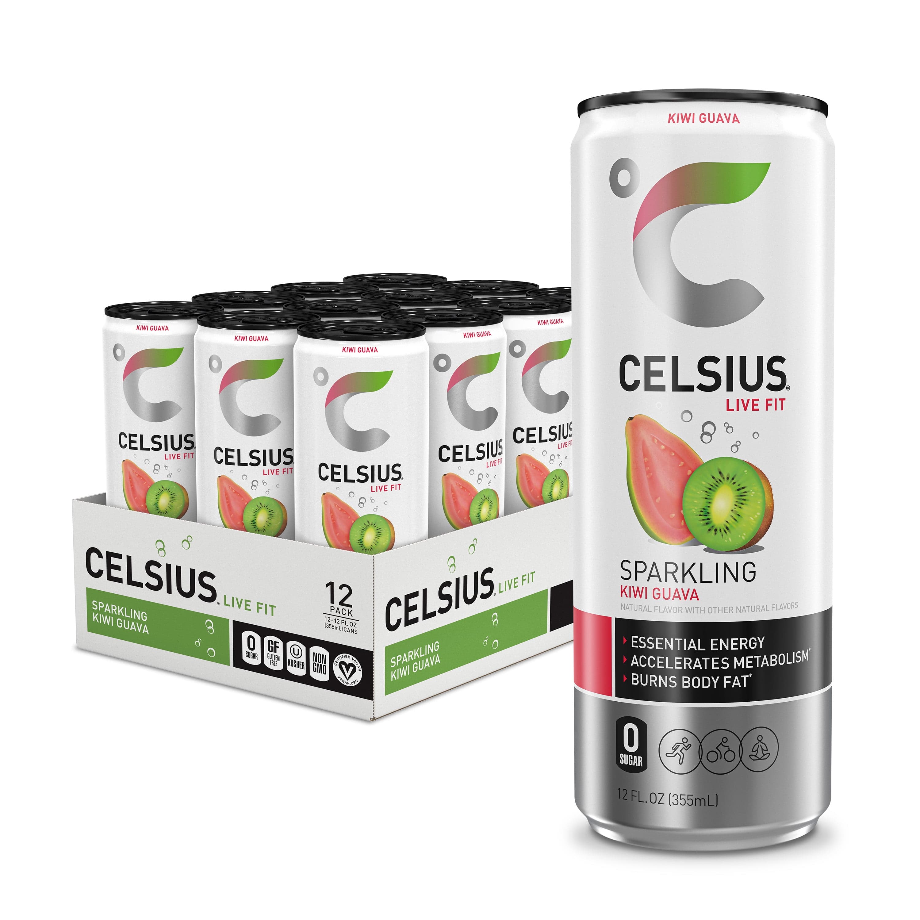 CELSIUS CELSIUS Sparkling Kiwi Guava, Functional Energy Drink 12 fl oz Can (Pack of 12) — UPC 889392010138
