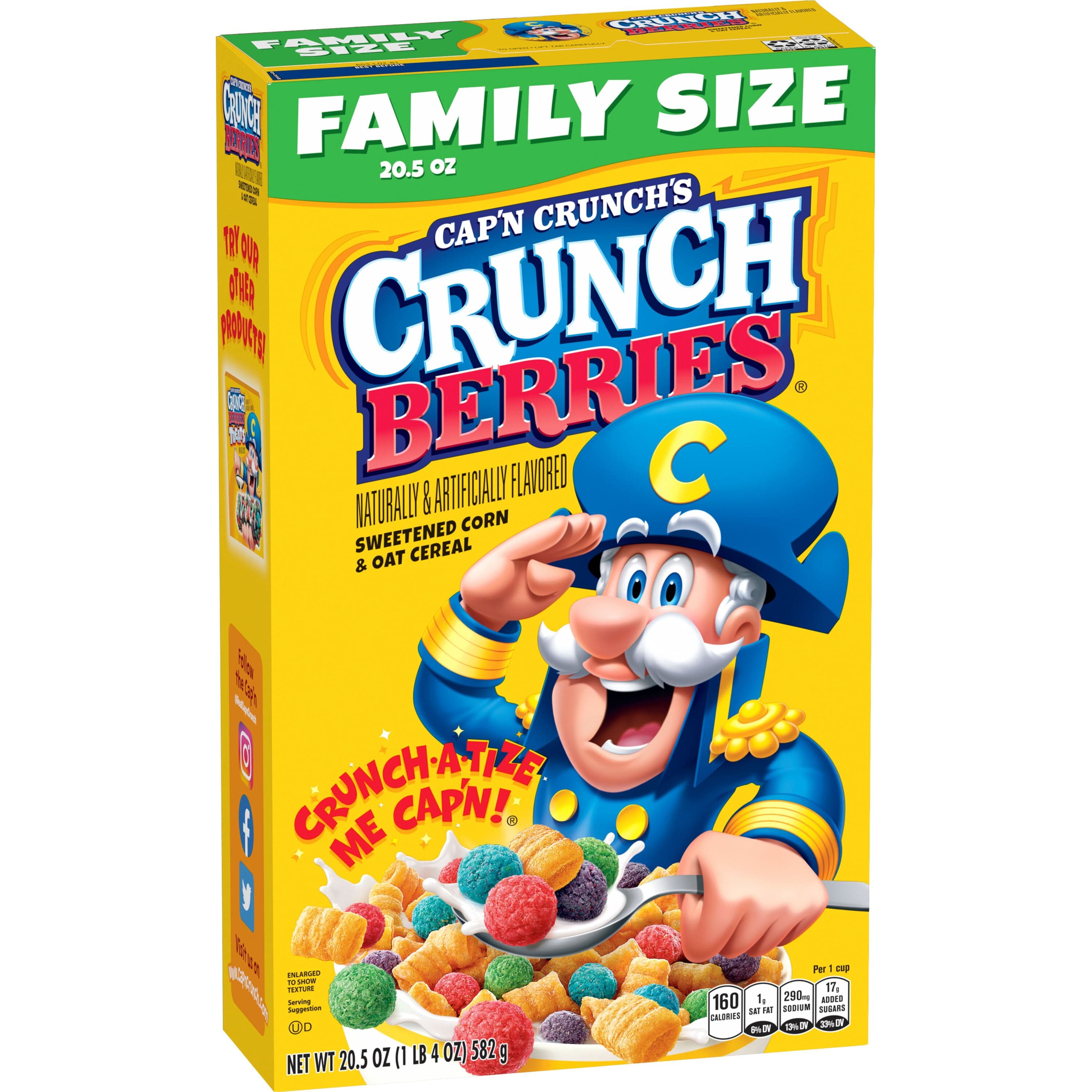Cap'N Crunch Cap'n Crunch Sweetened Corn & Oat Cereal Crunchy Berries Naturally & Artificially Flavored, 20.5 oz box — ITEM_ID 311670614