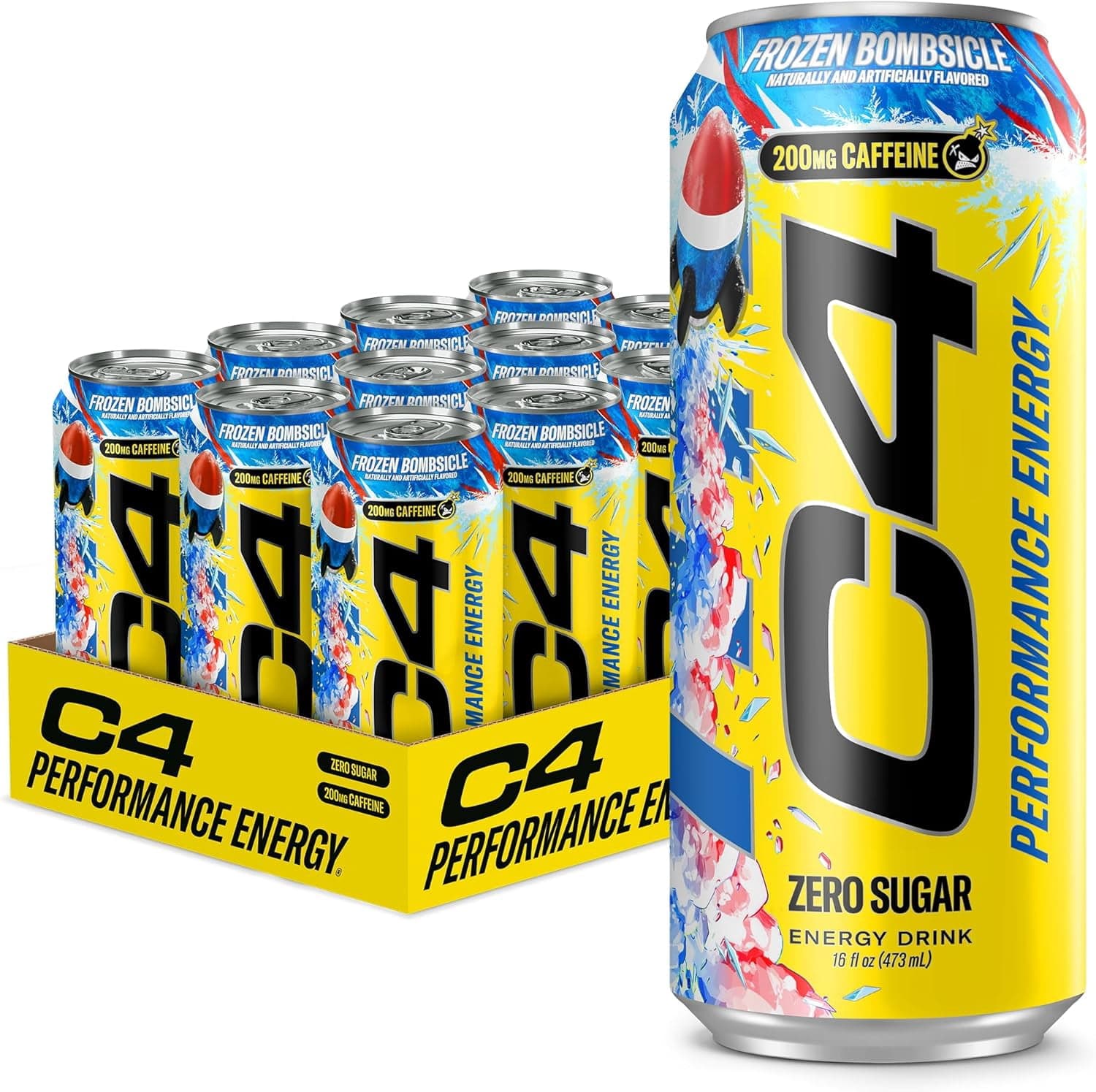 C4 Energy C4 Energy Drink, 200mg Caffeine, Zero Sugar, High-Performance Energy for Pre-Workout, Endurance, and Focus, Frozen Bombsicle, 16oz (Pack of 12) — UPC 842595106602