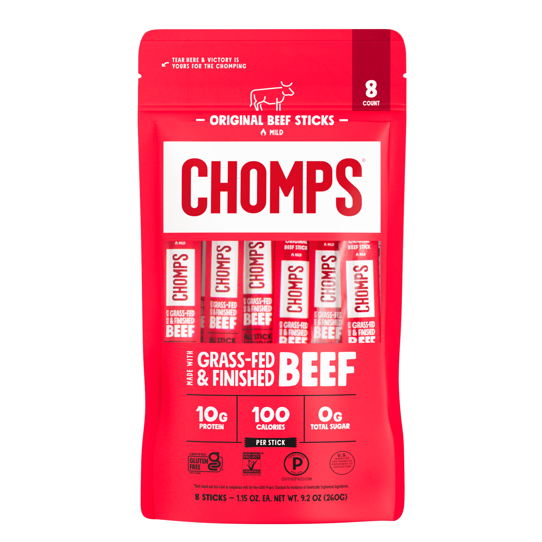 Chomps Chomps Grass-Fed And Finished Original Beef Jerky Meat Snack (8 Count) — ITEM_ID 464858662