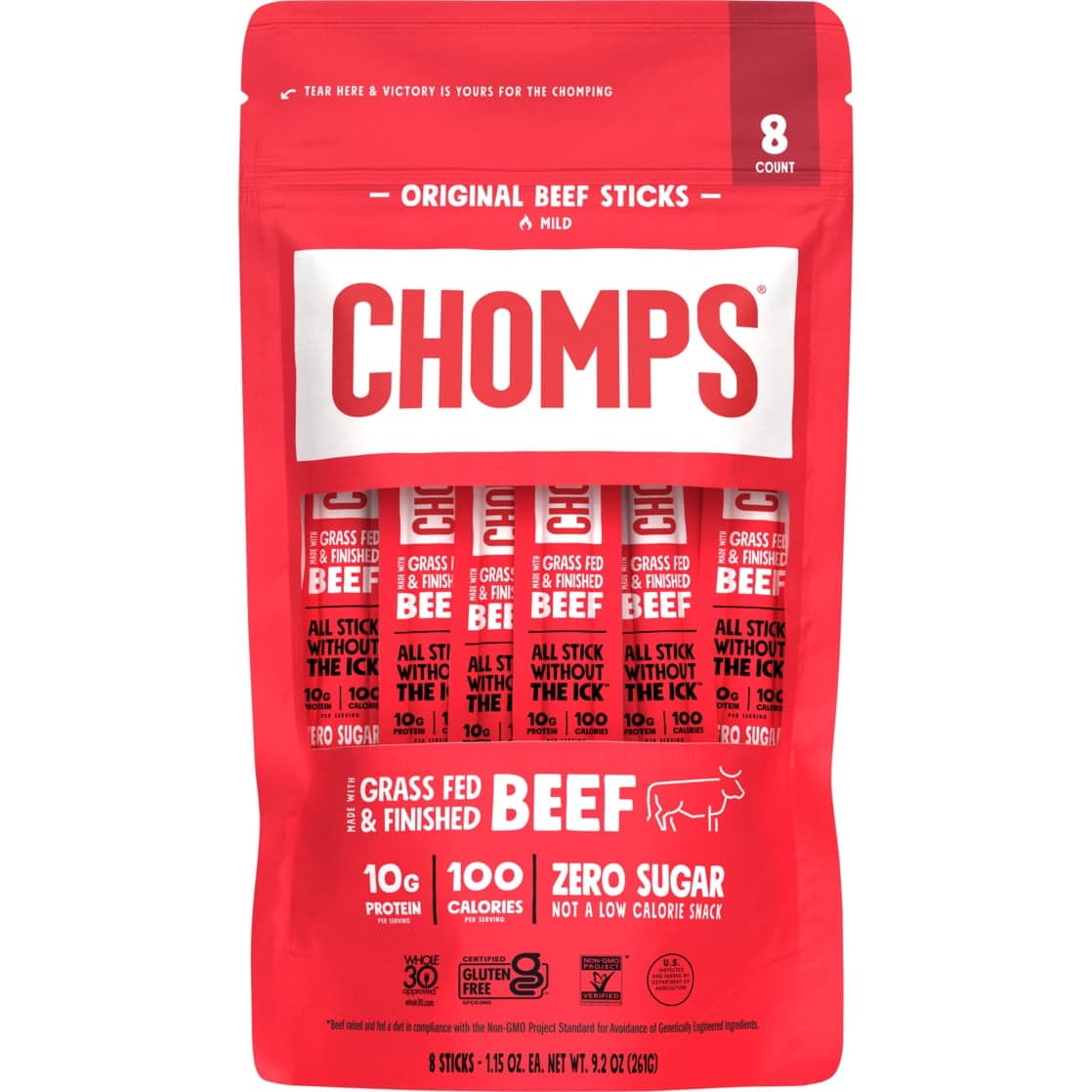 Chomps Chomps Grass-Fed and Finished Original Beef Jerky Meat Snack, 10g of Protein (8 Count) — ITEM_ID 464858662