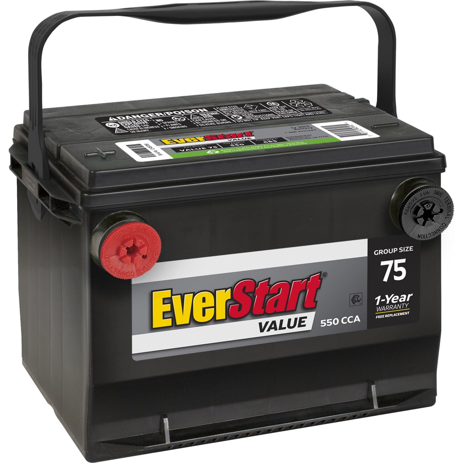 EverStart EverStart Value Lead Acid Automotive Battery, Group Size 75 12 Volt, 550 CCA 70RC — ITEM_ID 47308798