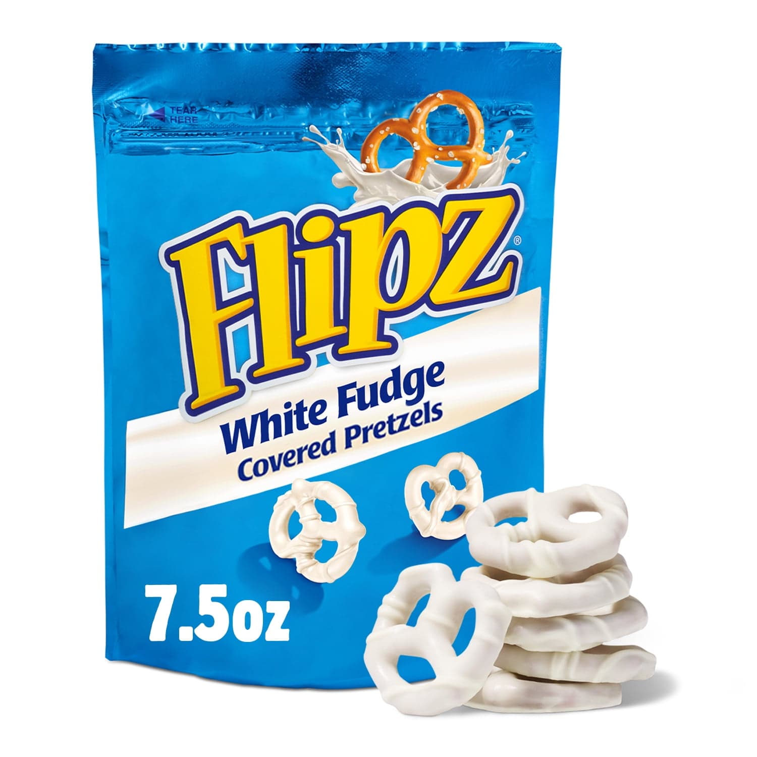 Flipz Flipz White Fudge Covered Pretzels, 7.5 oz — UPC 872181000649