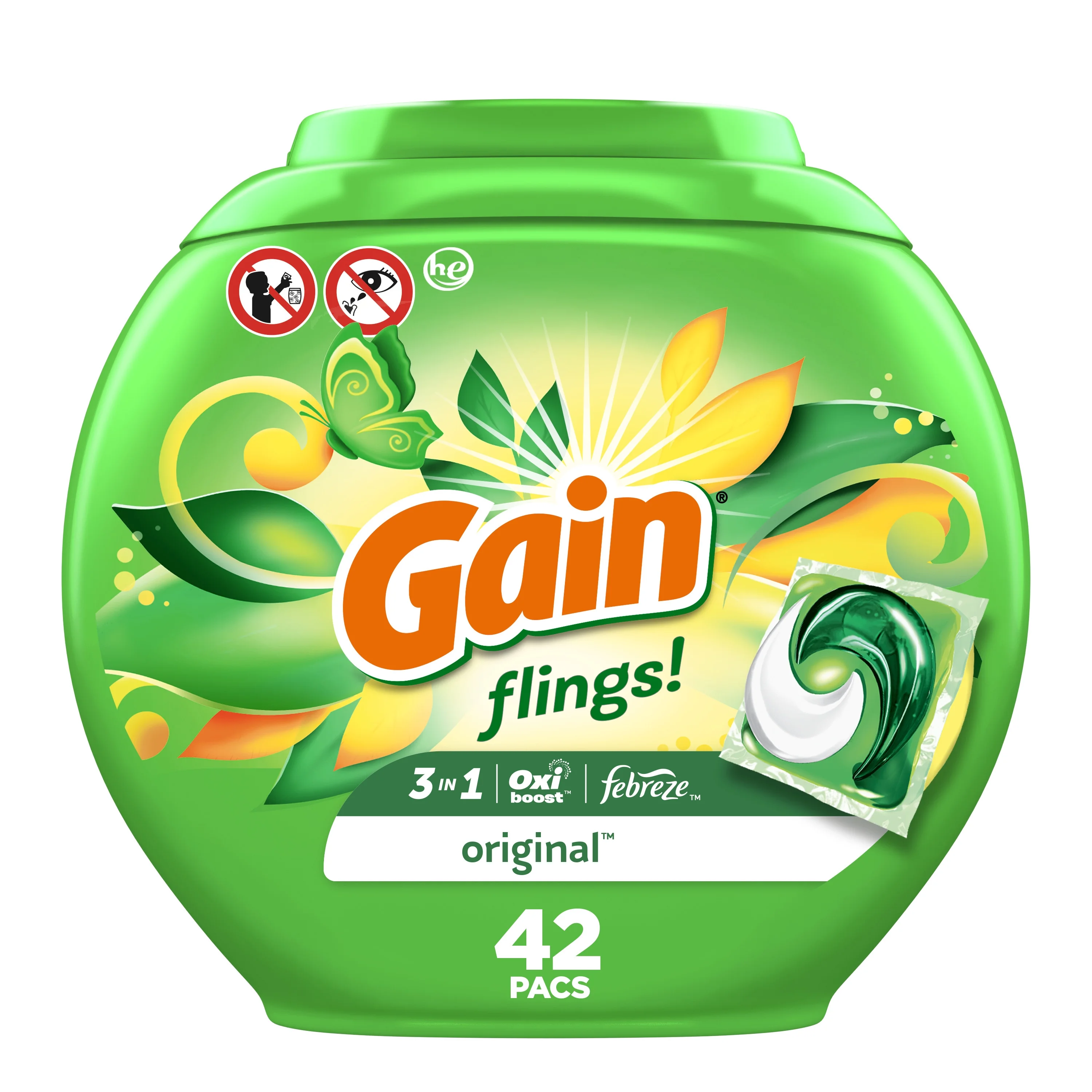 Gain Gain Flings Laundry Detergent Soap Pods, Original Scent, 42 Ct — ITEM_ID 37000009948