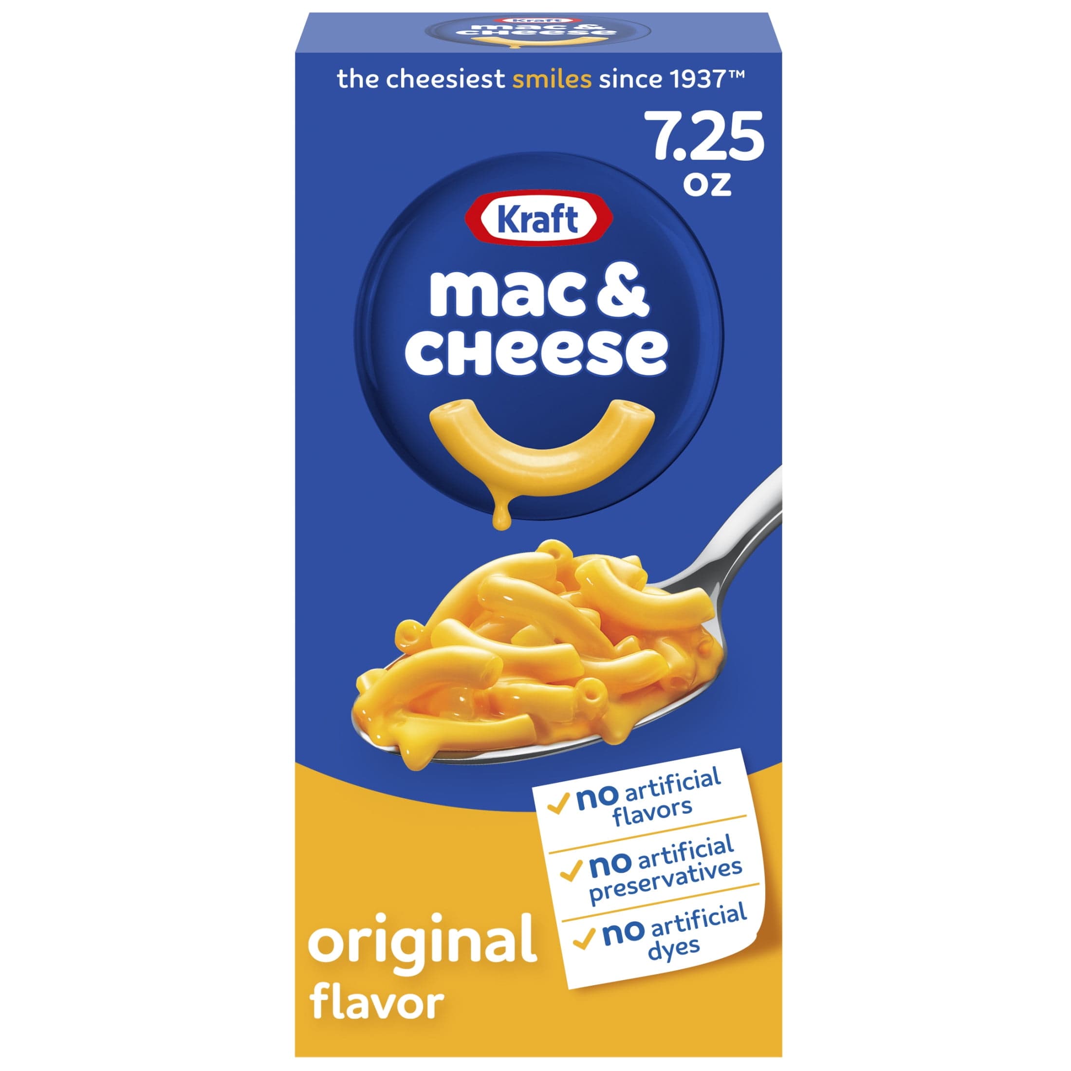 Kraft Kraft Mac and Cheese, 1 Box, for Easy Dinner or Dinner Sides, Original Flavor, No Artificial Flavors, Preservatives or Dyes, 7.25 oz — ITEM_ID 10295756