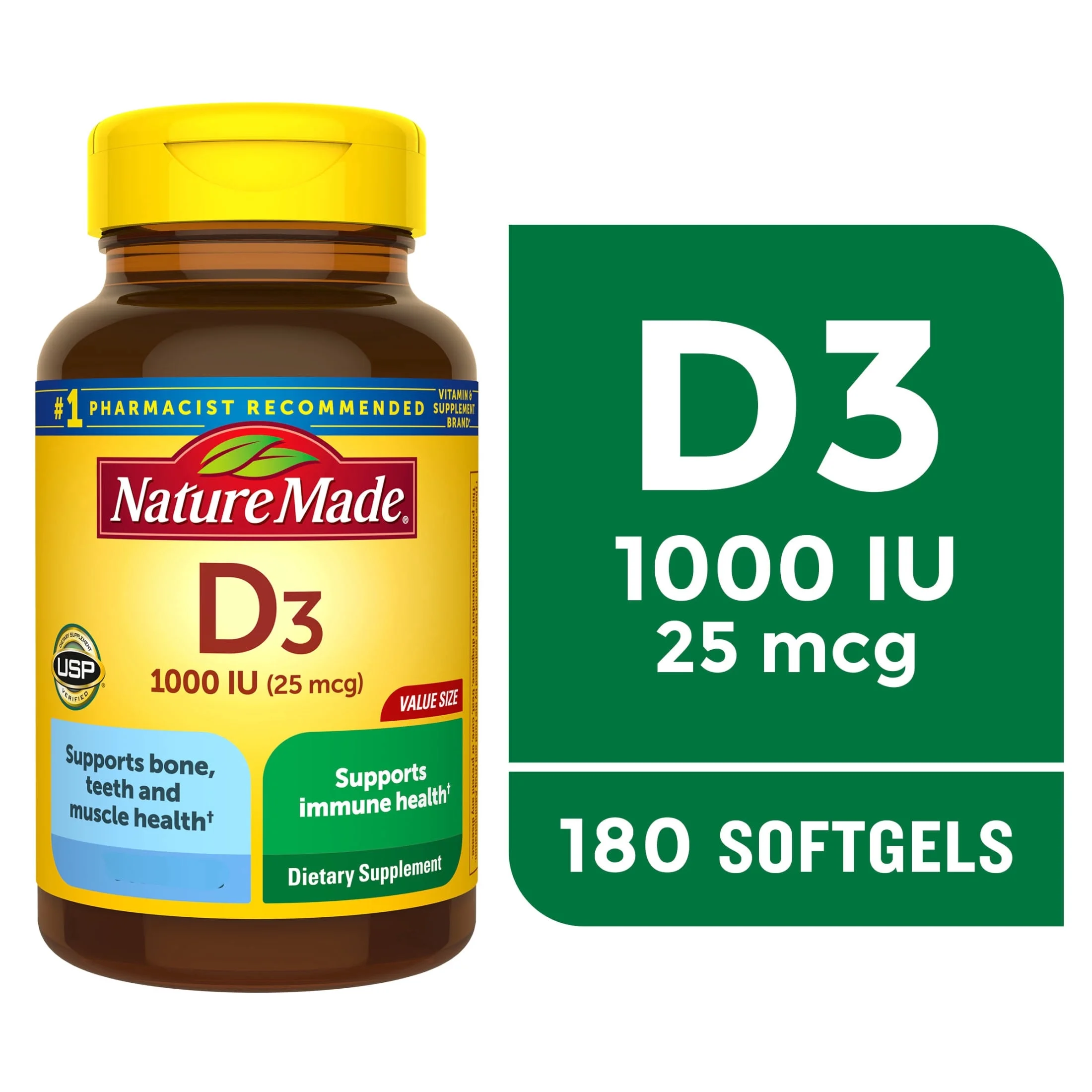 Nature Made Nature Made Vitamin D3 Supplement, 1000 IU (25 mcg) Vitamin D Softgels, 180 Count — ITEM_ID 31604026769