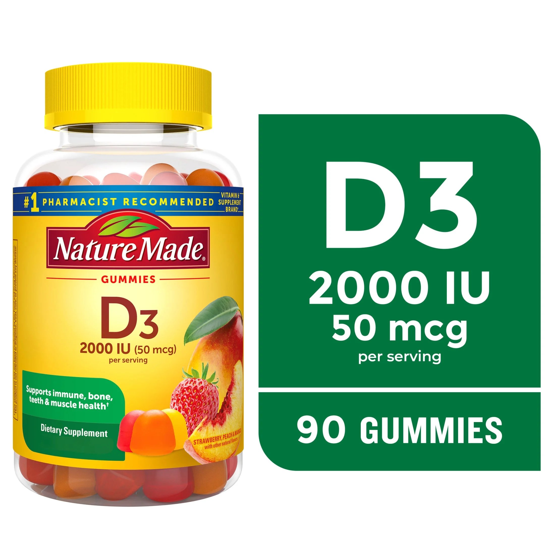 Nature Made Nature Made Vitamin D3 2000 IU (50 mcg) per Serving Gummies, Dietary Supplement for Bone and Immune Health Support, 90 Count — ITEM_ID 31604028442