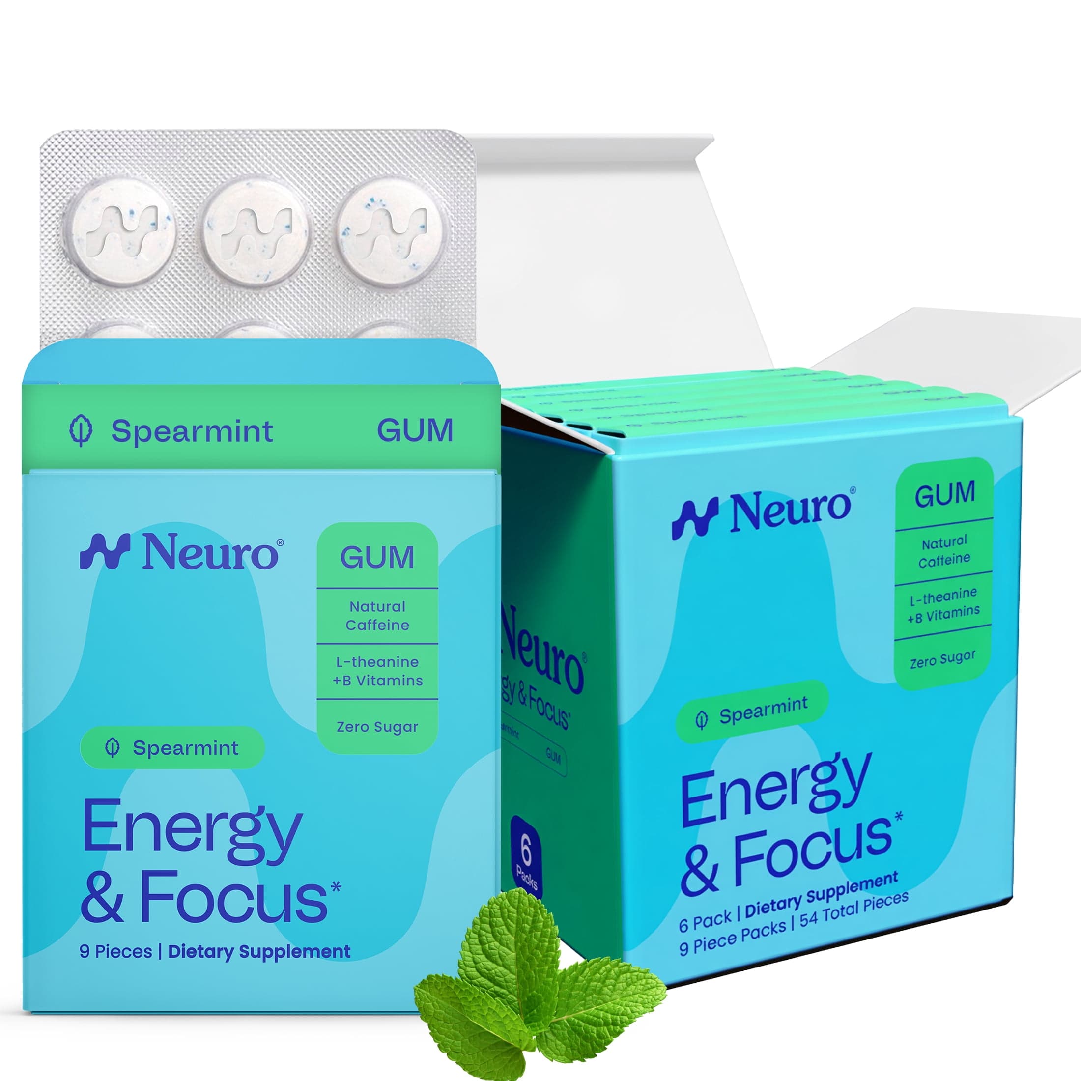 NeuroGum Neuro Energy & Focus Spearmint Gum 6 - 9 Pieces Packs — ITEM_ID 14839022618
