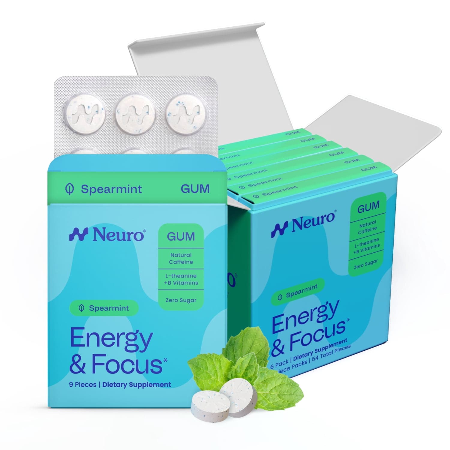 NeuroGum Neuro Energy & Focus Spearmint Gum 6 - 9 Pieces Packs — ITEM_ID 14839022618