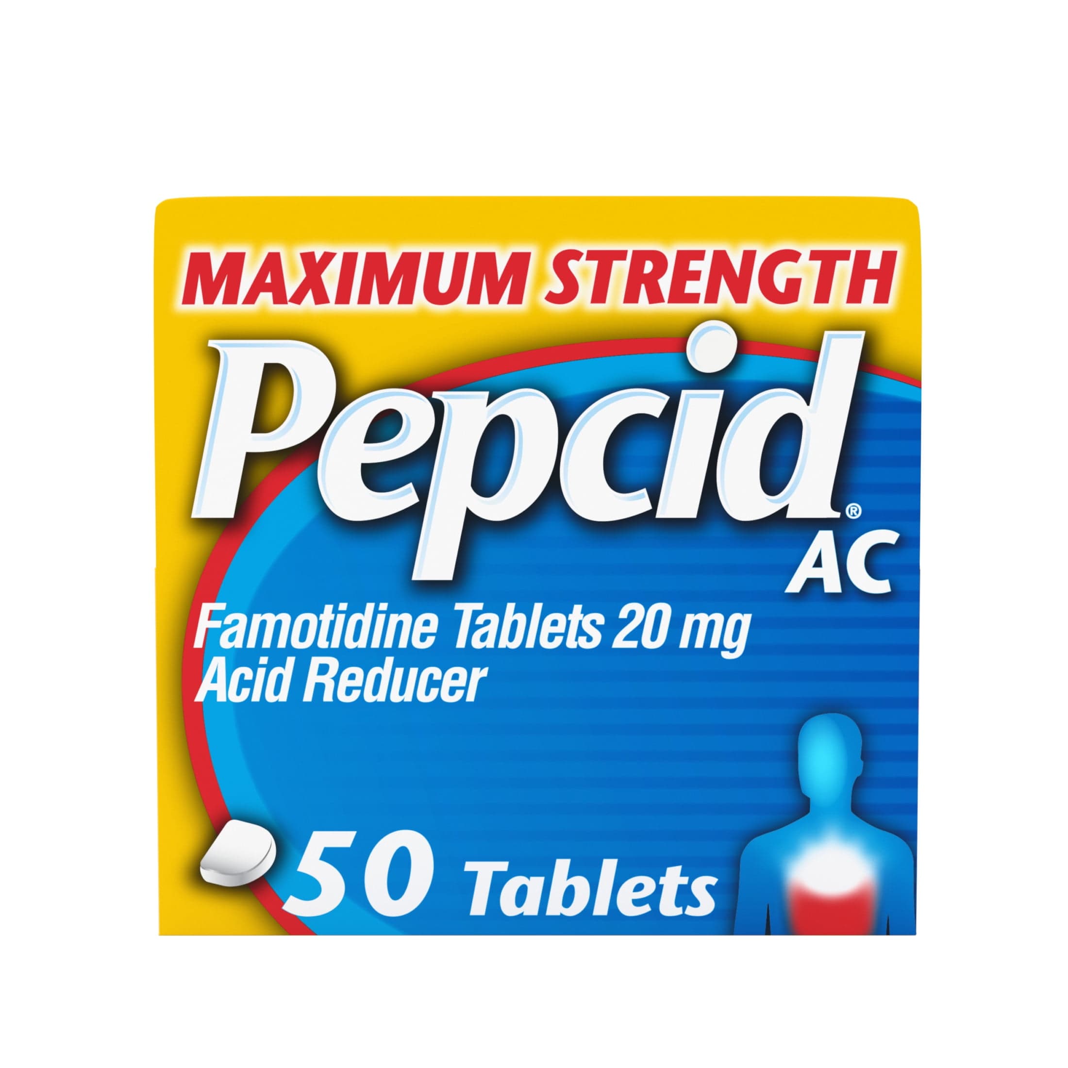 Pepcid Pepcid AC Maximum Strength Heartburn Medicine, 20 mg Famotidine, 50 Count — ITEM_ID 10309599