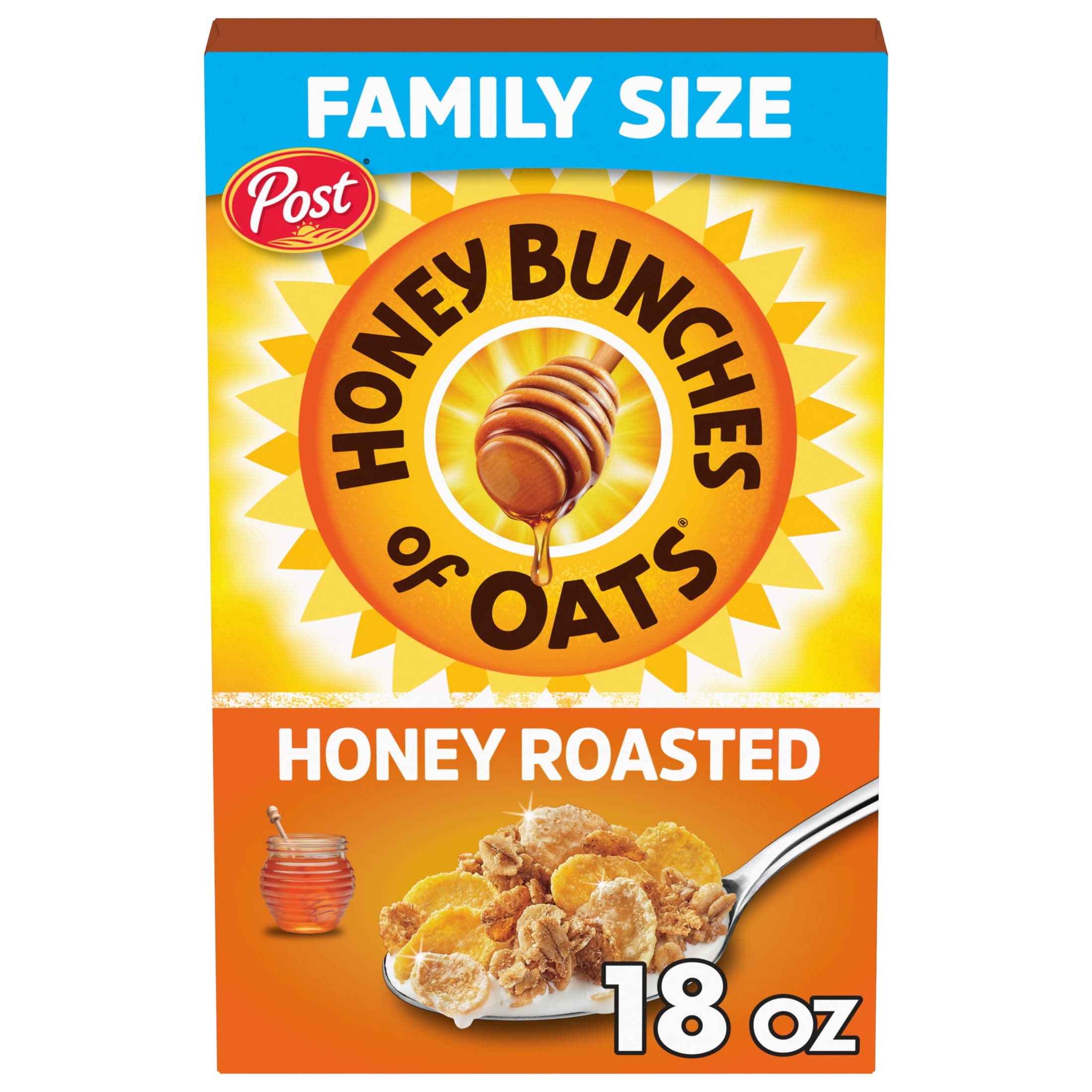 Honey Bunches of Oats Honey Bunches of Oats Honey Roasted Breakfast Cereal with Oats and Granola Clusters, 18 oz Box — UPC 884912014269