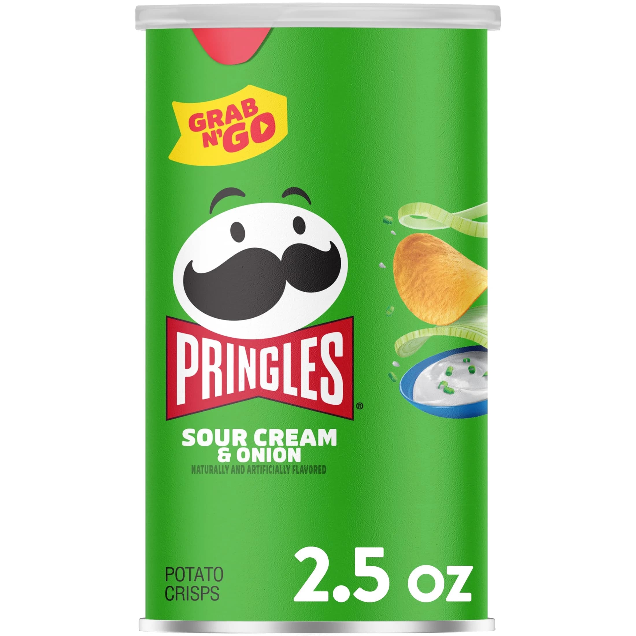 Pringles Pringles Potato Crisps Chips, Lunch Snacks, On-the-Go Snacks, Grab N' Go, Sour Cream and Onion, 2.5oz Can (1 Can) — ITEM_ID 38000845253
