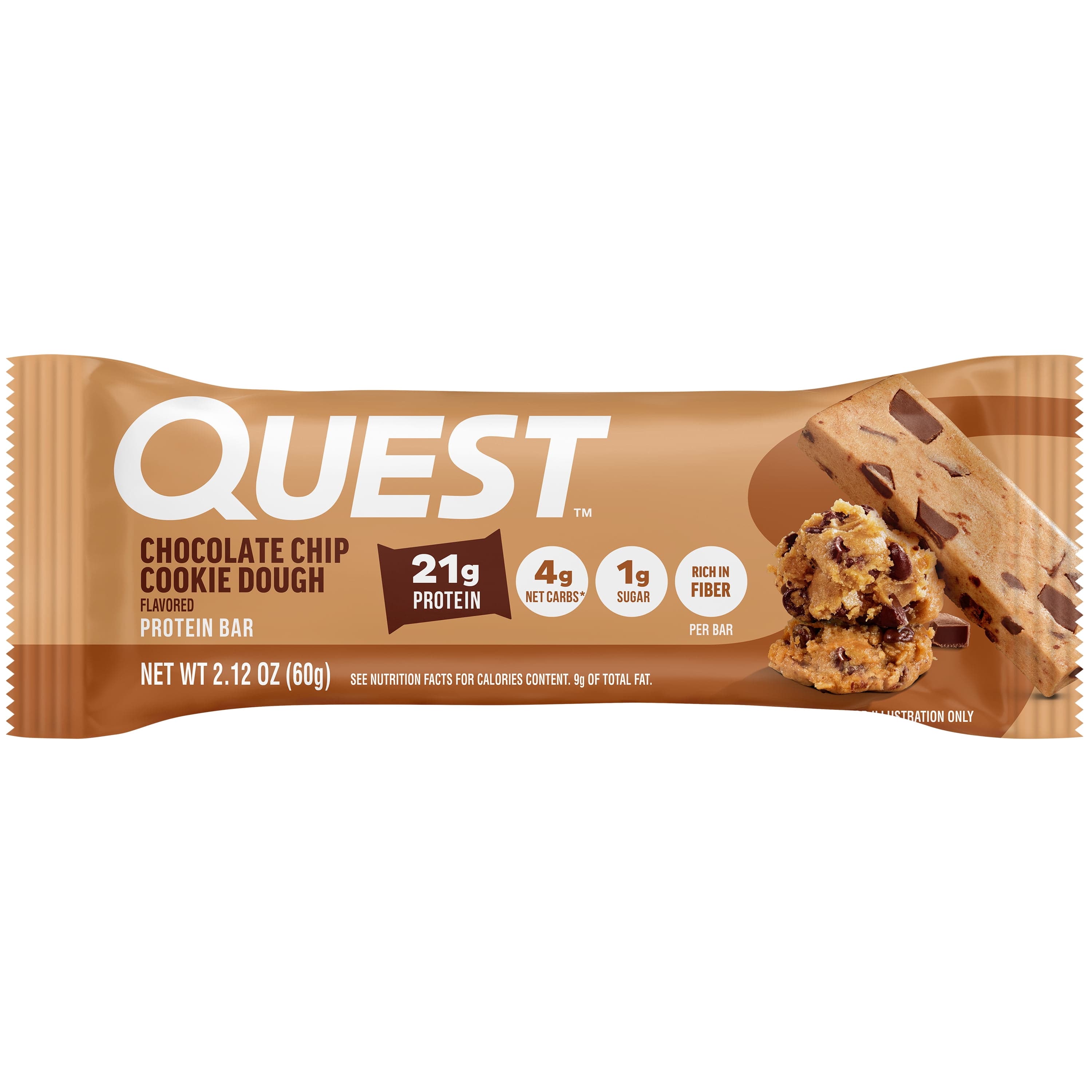 Quest Nutrition Quest Nutrition Original 21g Protein Bar, Chocolate Chip Cookie Dough Flavor, Single, 1 Count — UPC 888849000012