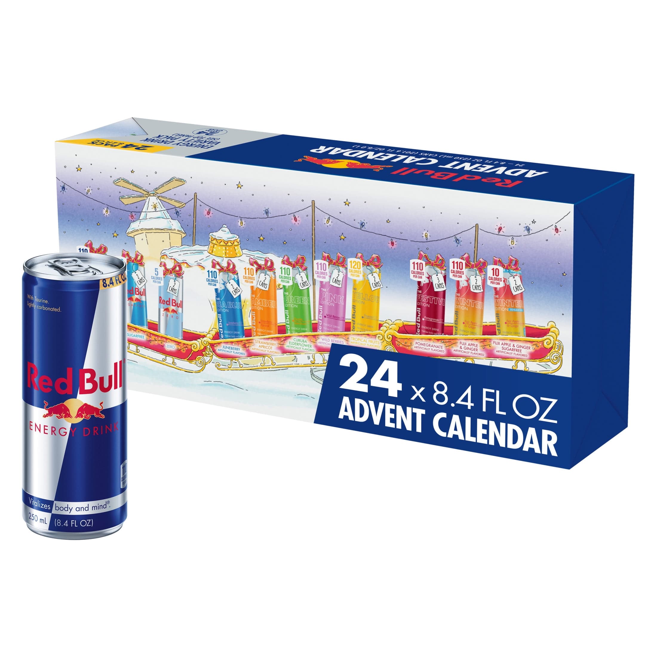 Red Bull Energy Drink Variety Advent Calendar Pack, with 80mg Caffeine, Taurine & B Vitamins, 8.4 fl. oz.