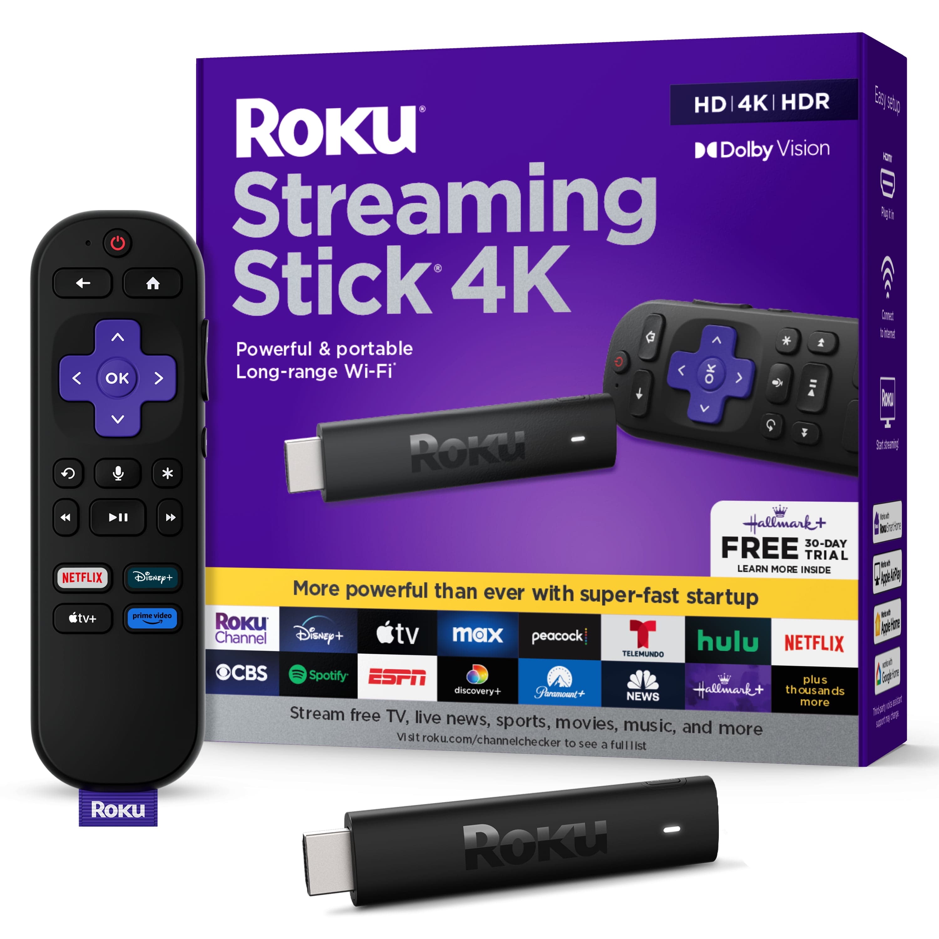 Roku Roku Streaming Stick 4K - HDR & Dolby Vision Roku Streaming Device for TV with Voice Remote & Long-Range Wi-Fi - Free & Live TV — ITEM_ID 199415215