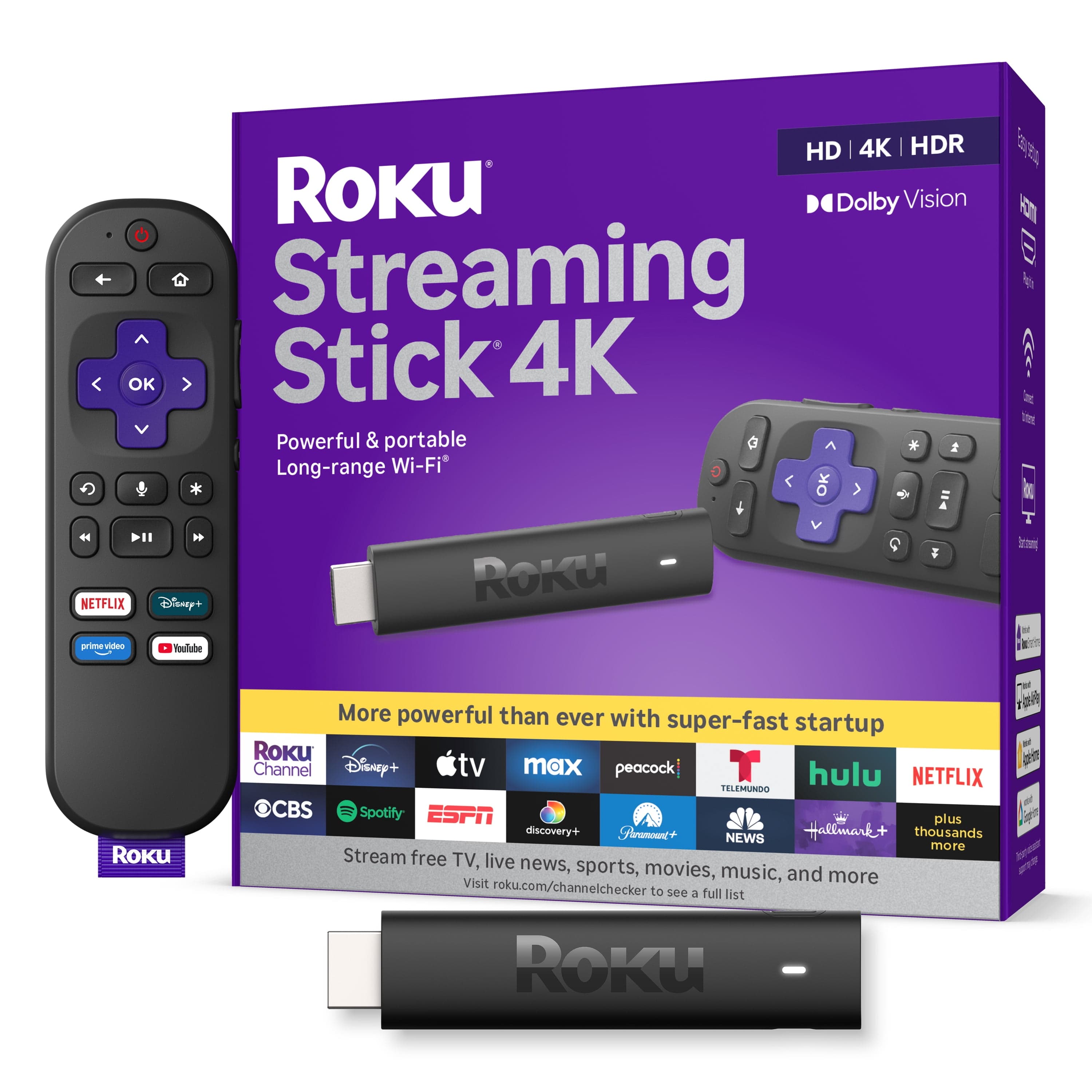 Roku Roku Streaming Stick 4K - HDR & Dolby Vision Roku Streaming Device for TV with Voice Remote & Long-Range Wi-Fi - Free & Live TV — ITEM_ID 199415215
