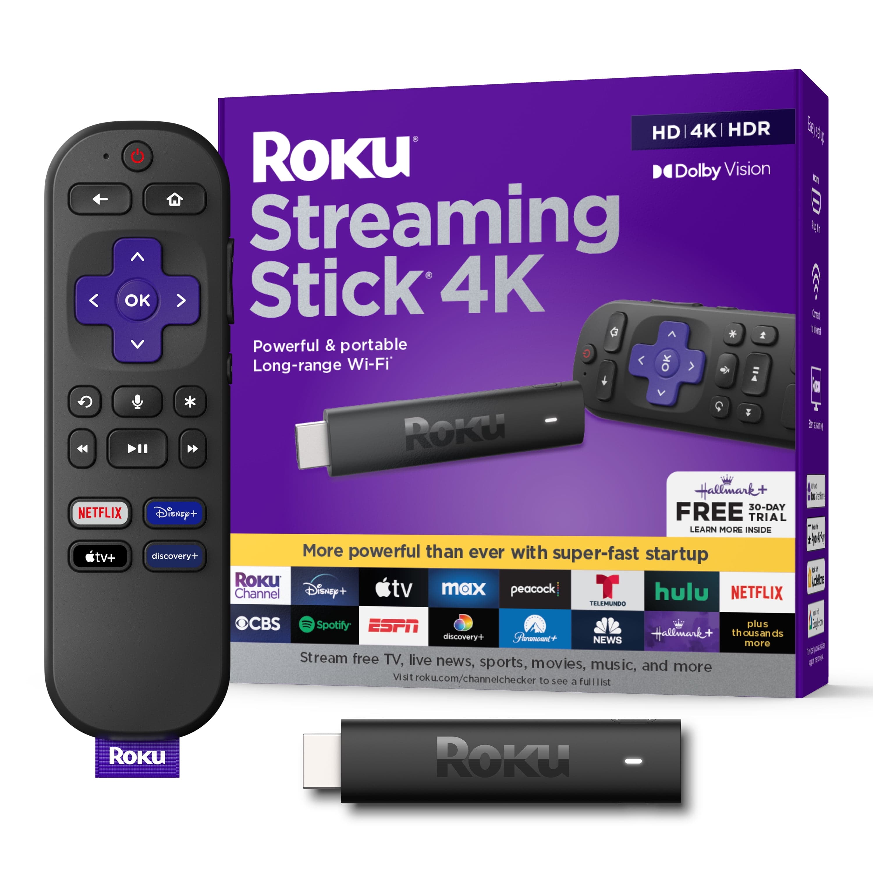 Roku Roku Streaming Stick 4K - HDR & Dolby Vision Roku Streaming Device for TV with Voice Remote & Long-Range Wi-Fi - Free & Live TV — ITEM_ID 199415215