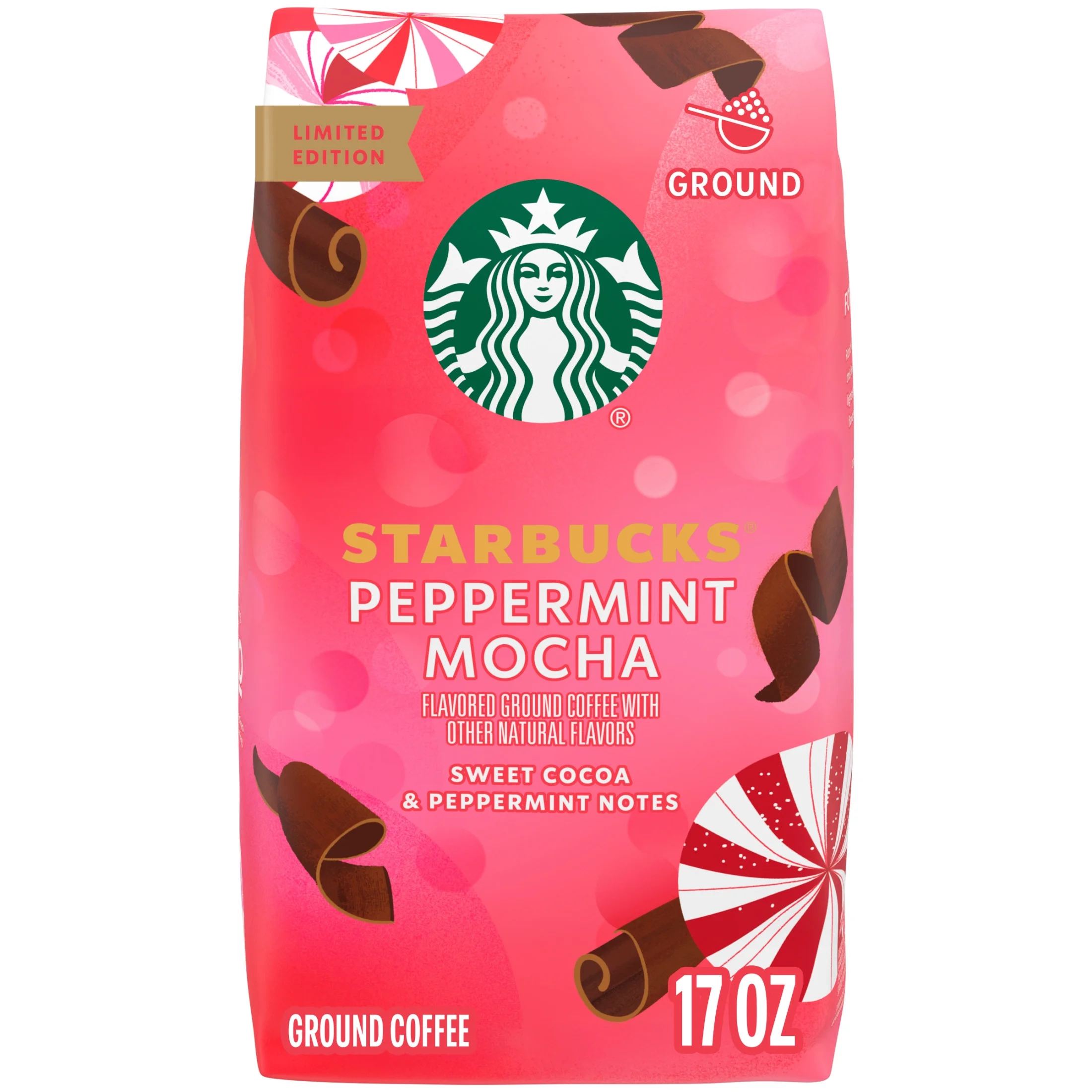 Starbucks at Home Starbucks Peppermint Mocha Flavored Ground Coffee, Limited Edition, Light Roast Arabica Coffee 1.063 lb. — ITEM_ID 375590262