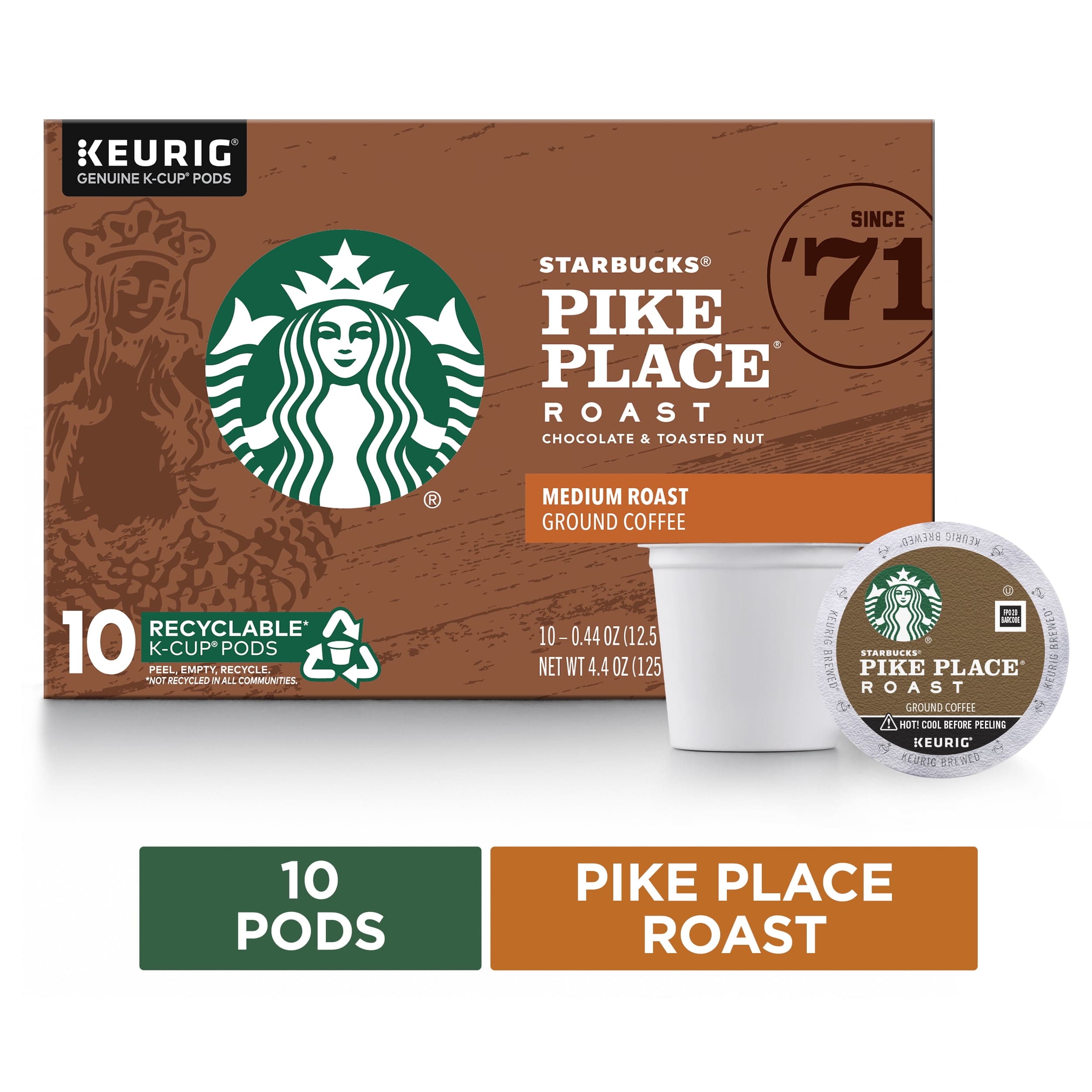 Starbucks Starbucks Pike Place Roast Coffee K-Cup Pods | Medium Roast | Coffee Pods for Keurig Brewers | 1 Box (10 Pods) — UPC 762111888105
