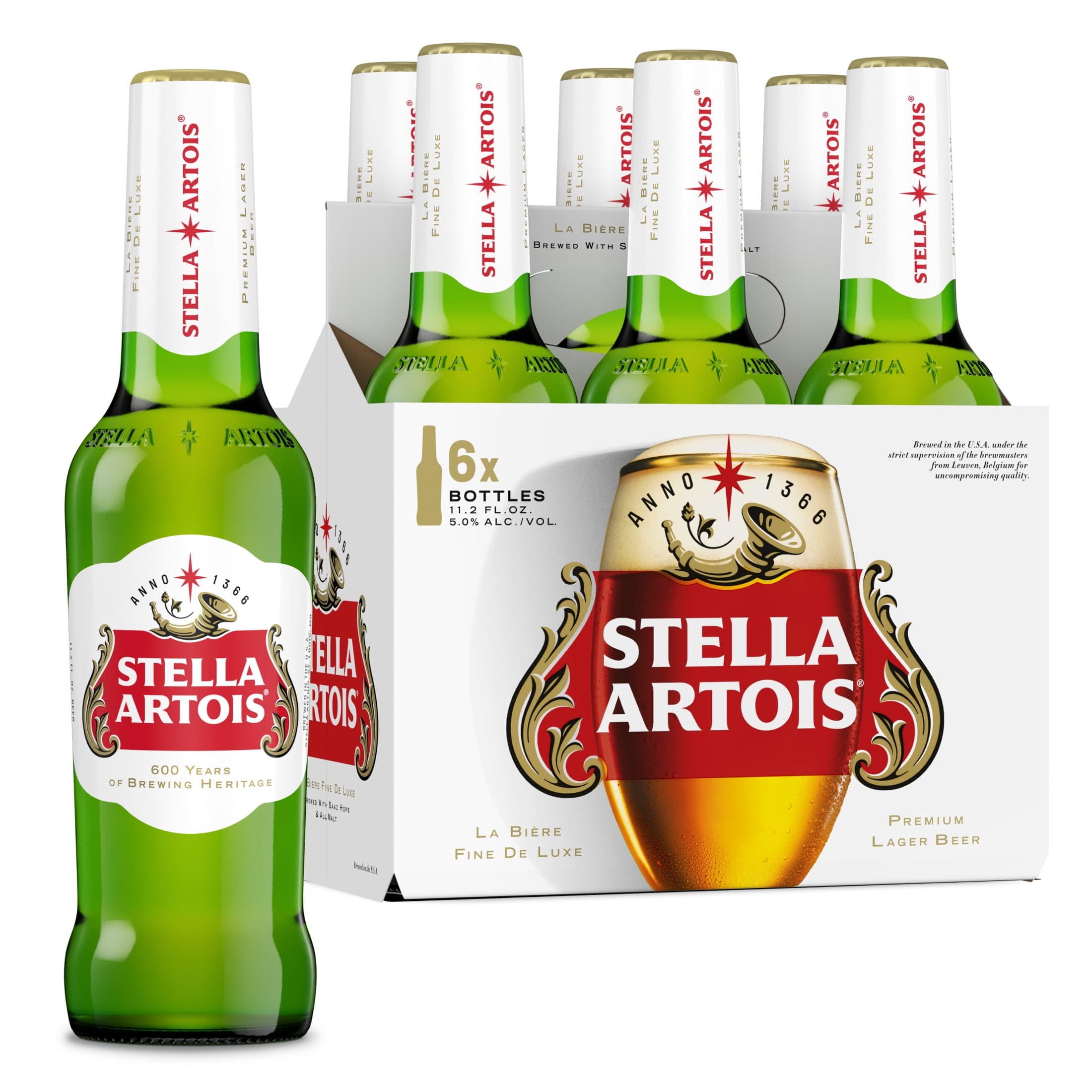 Stella Artois Stella Artois Premium Beer 6 pack 11.2 fl oz Glass Bottles 5% ABV — UPC 786150000014