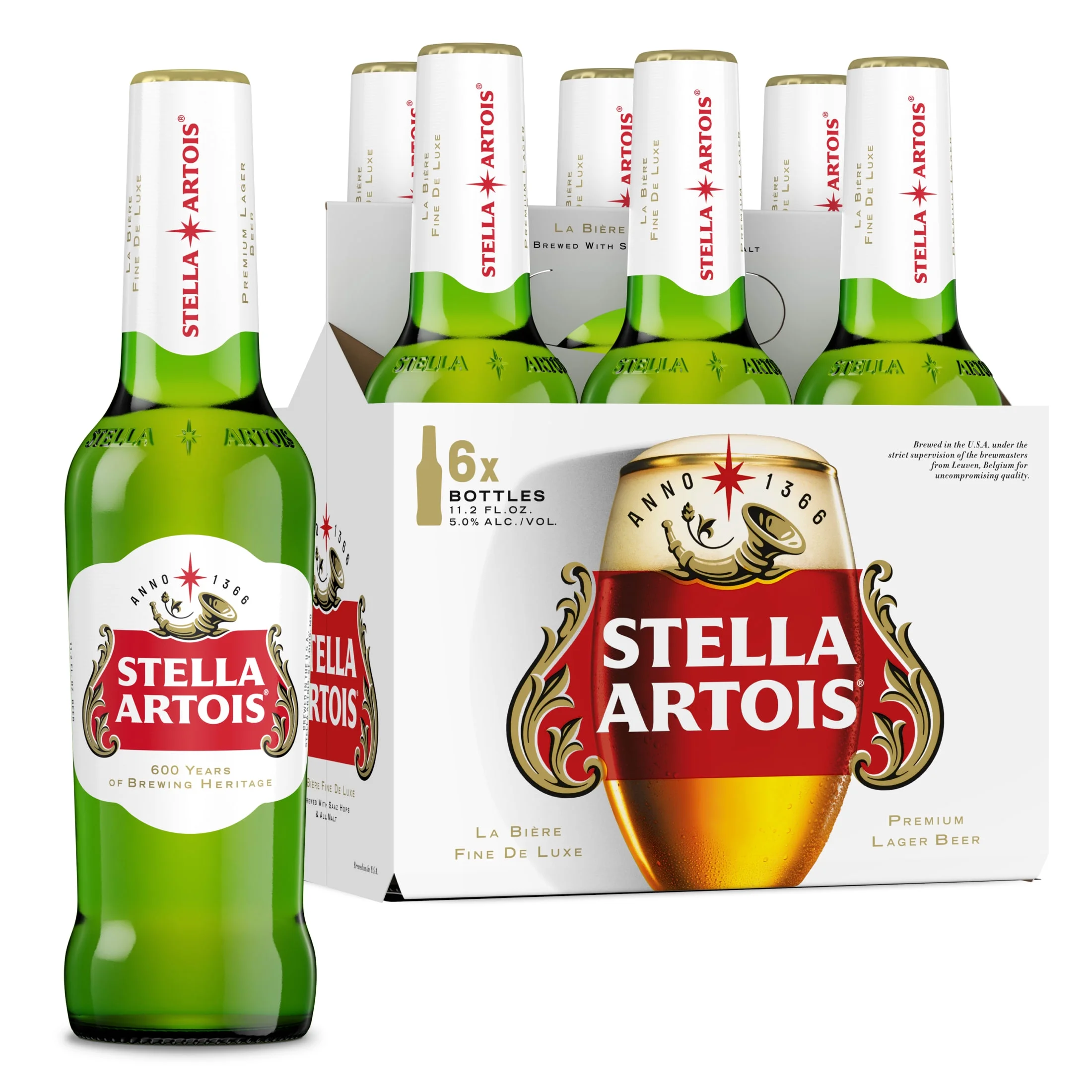 Stella Artois Stella Artois Premium Beer 6 pack 11.2 fl oz Glass Bottles 5% ABV — UPC 786150000014