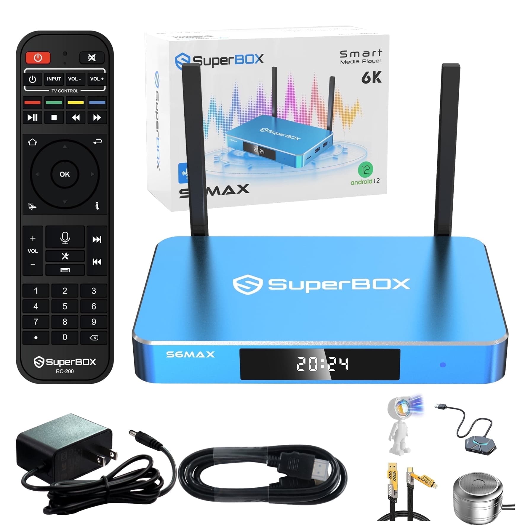 SuperBox S6 MAX 2025 Fully Loaded,4G+64G,with Voice Remote,Time Shift Feature&Easily Set Up Parental Controls,Dual Band WIFI,6K HDMI,Bluetooth 5.2,Perfect for Family Movie Nights