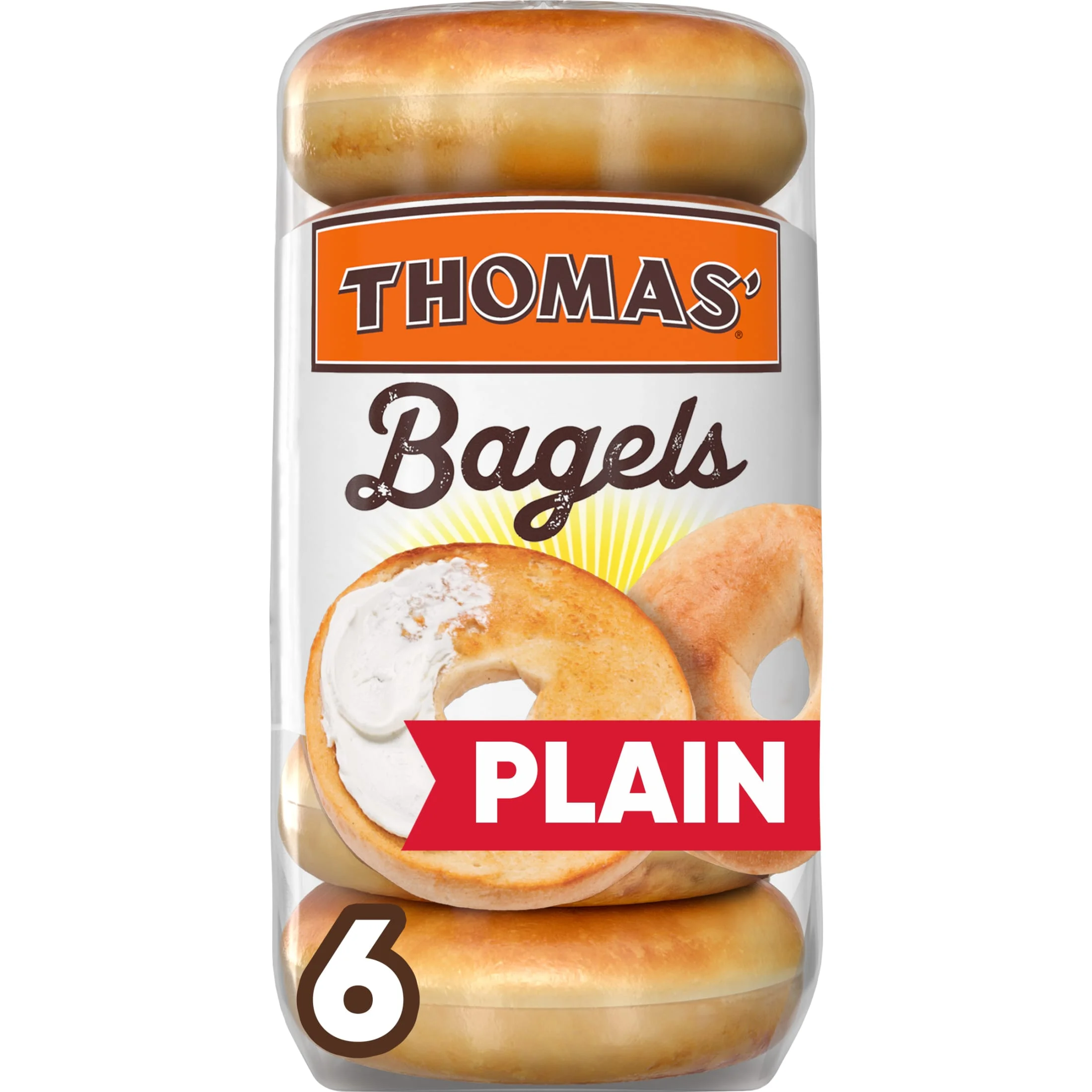 Thomas' Thomas' Plain Bagels, 6 count, 18 oz — ITEM_ID 48121277079
