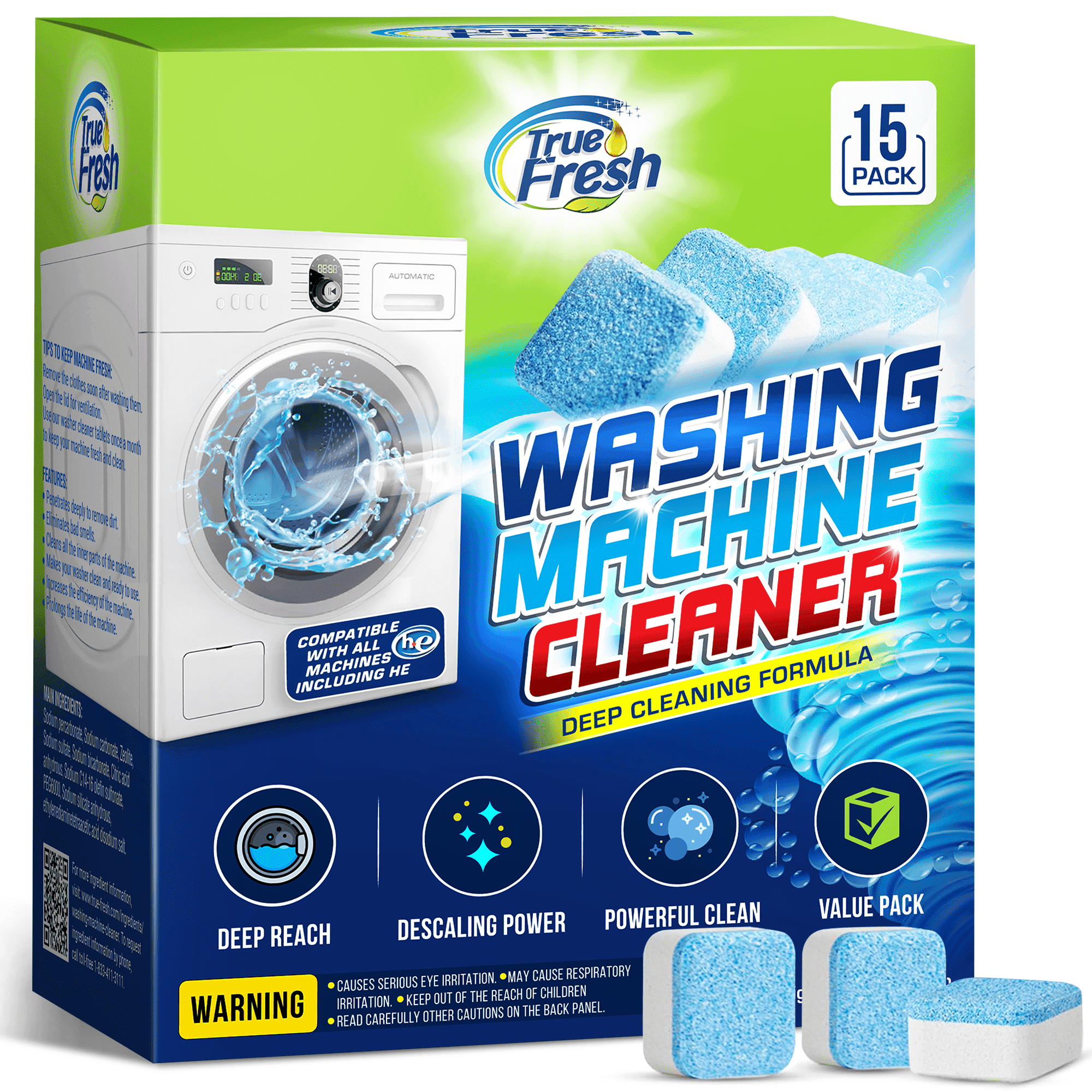 True Fresh True Fresh Washing Machine Cleaning Tablets 15 Pack, Washer Machine Cleaner Tablets, Washer Cleaner Tablets Front Loader and Top Loader — ITEM_ID 401332260