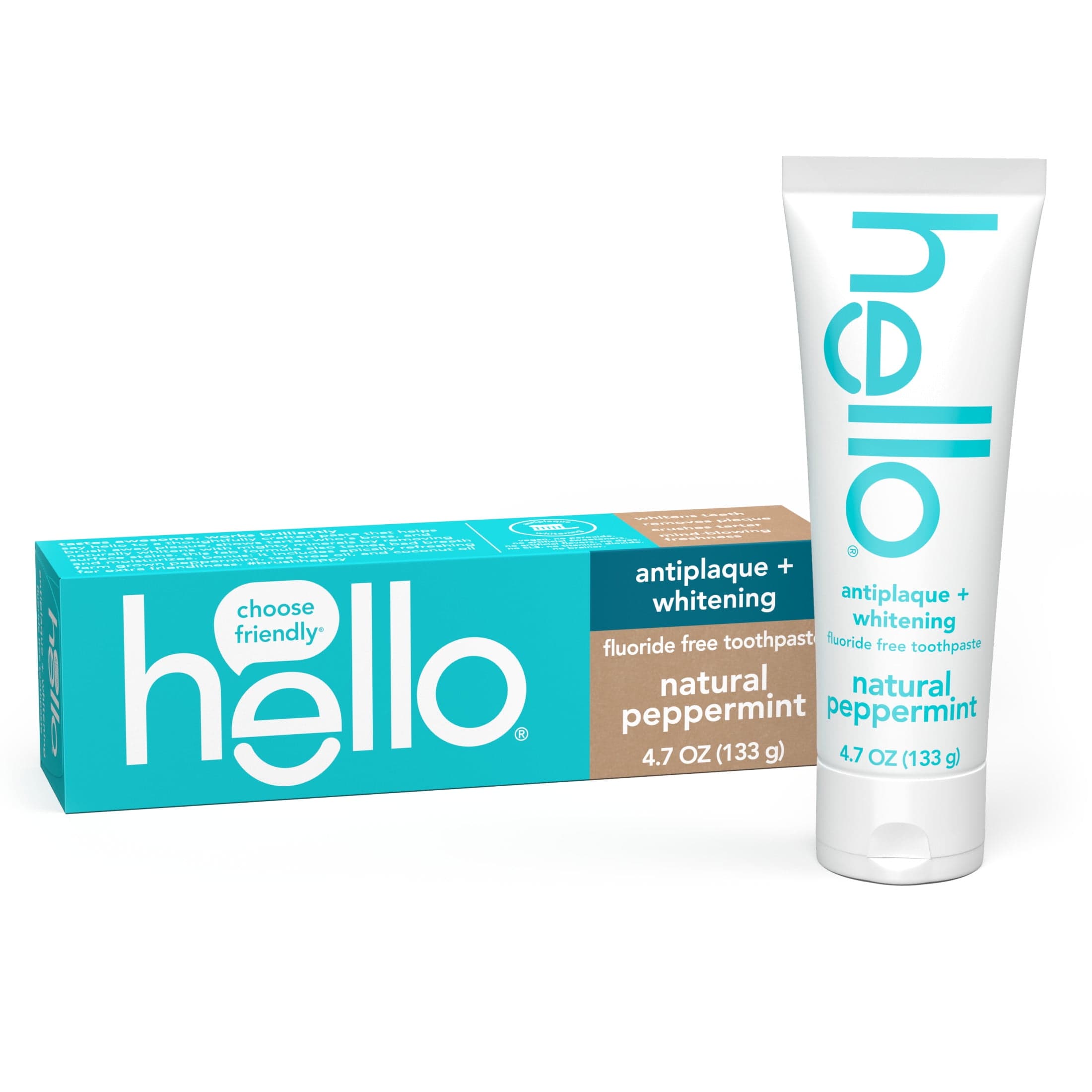 Hello hello Antiplaque and Whitening Fluoride Free Toothpaste, Natural Peppermint, 4.7 Oz — UPC 819156020240